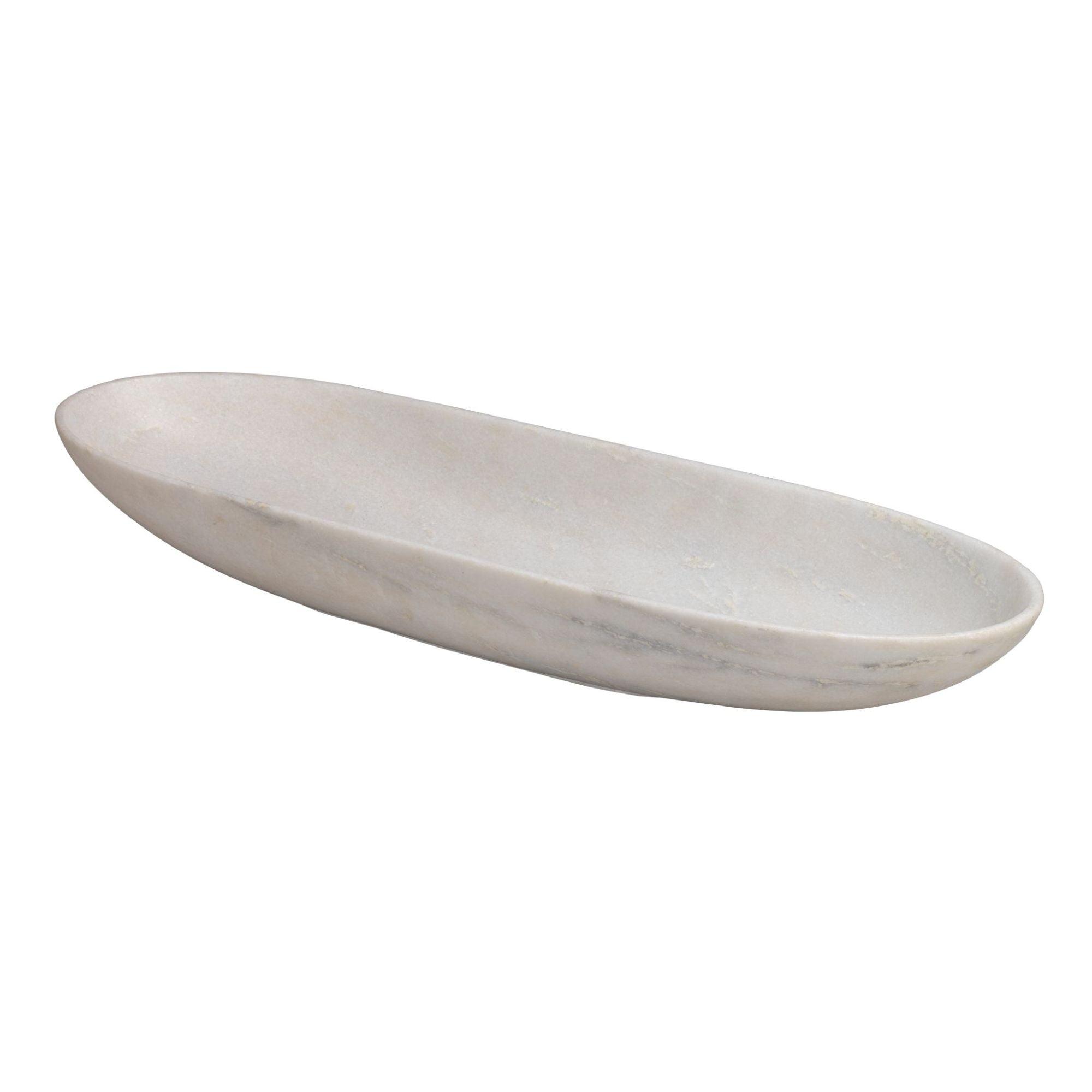 Handcrafted White Marble Oval Decorative Bowl