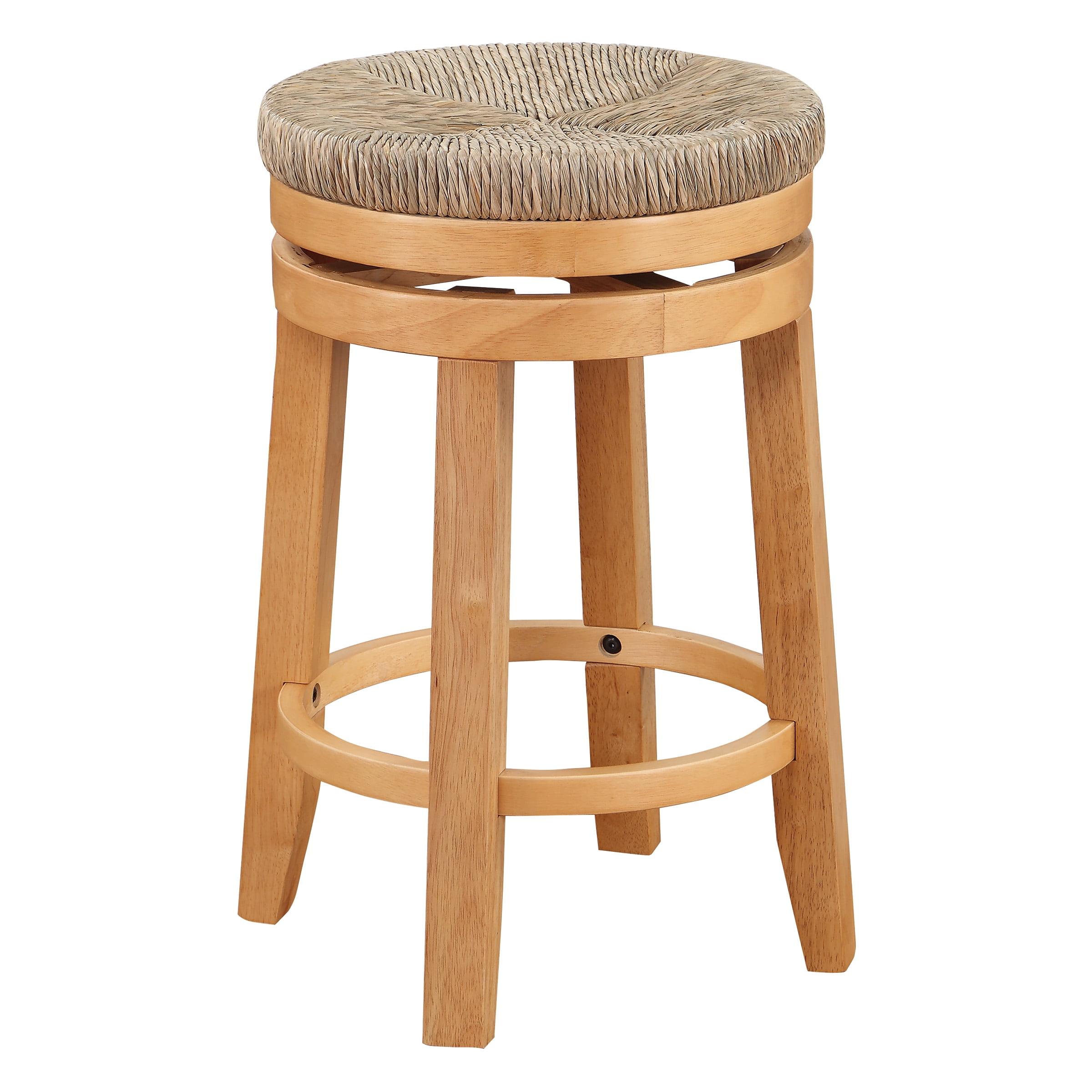 Natural Wood Swivel Counter Stool with Seagrass Seat, 26"