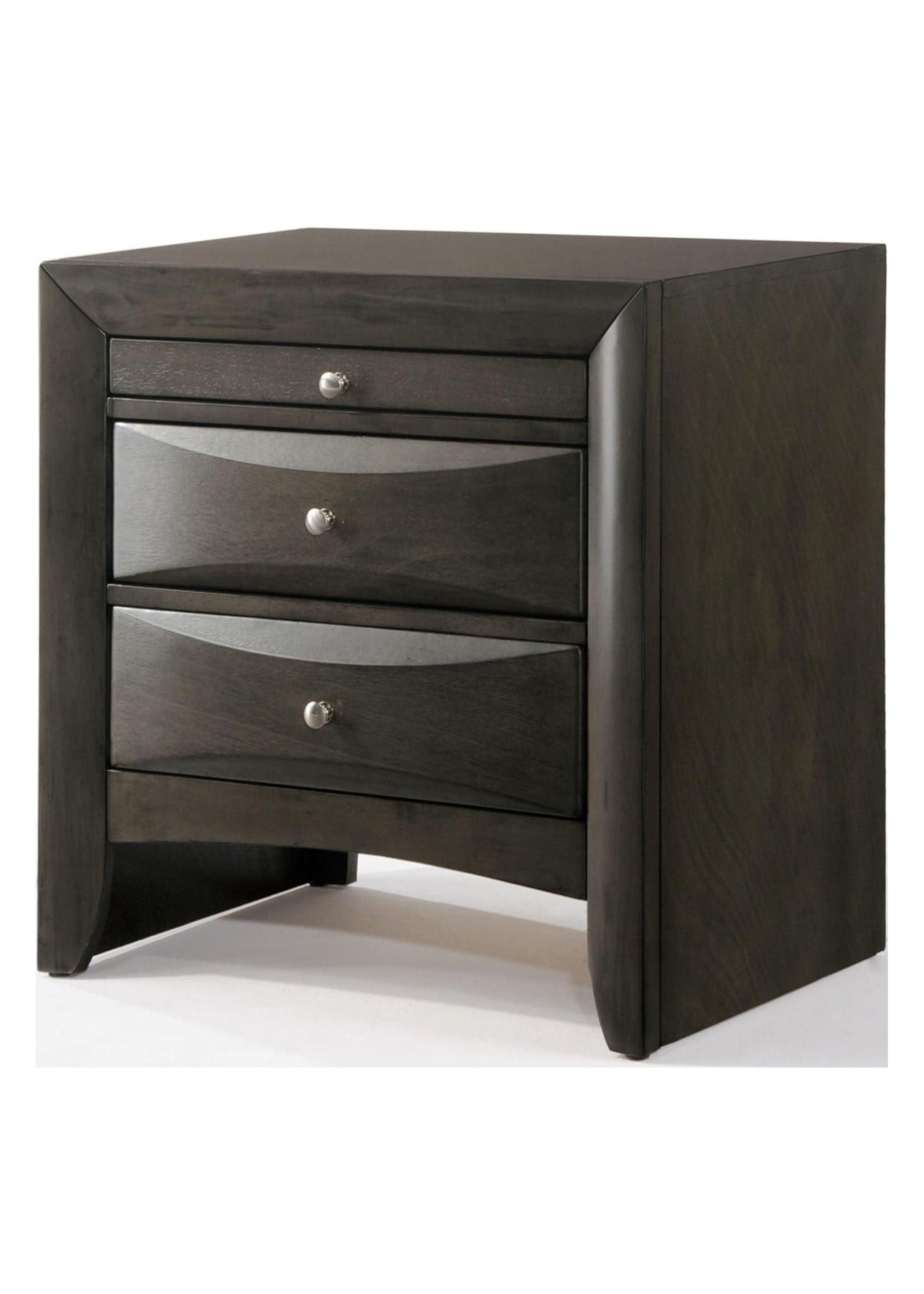 Gray Oak Rubber Wood Nightstand with Pull-Out Tray and Flared Legs