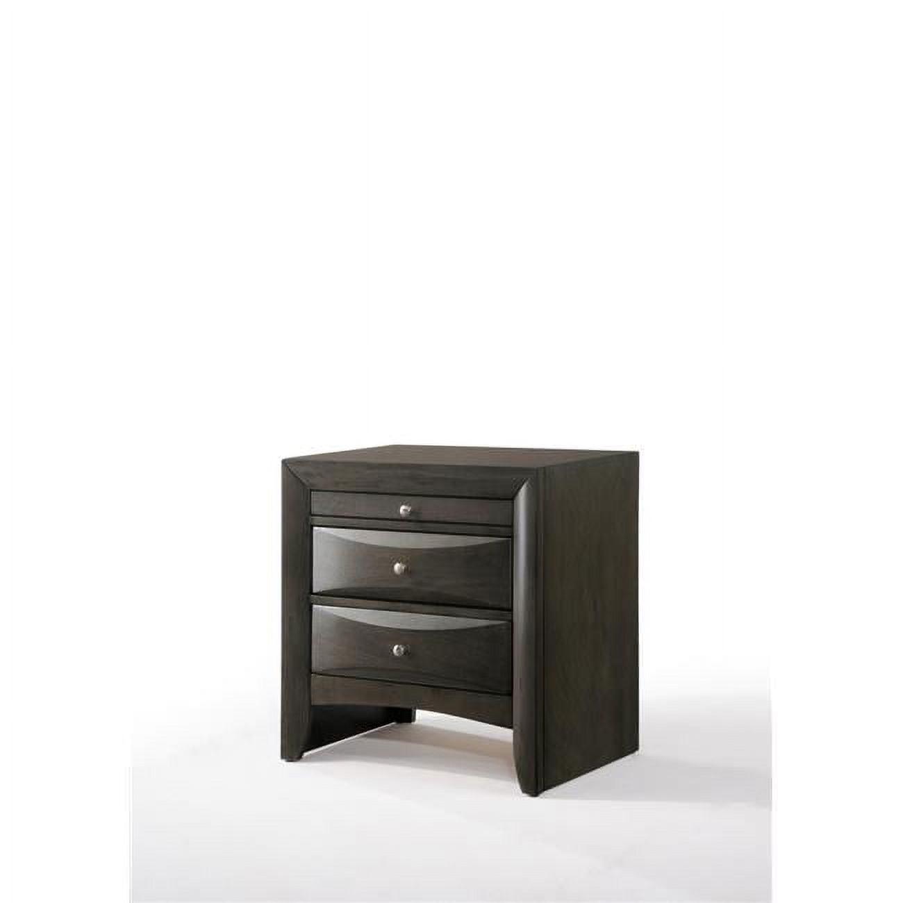 Gray Oak Rubber Wood Nightstand with Pull-Out Tray and Flared Legs