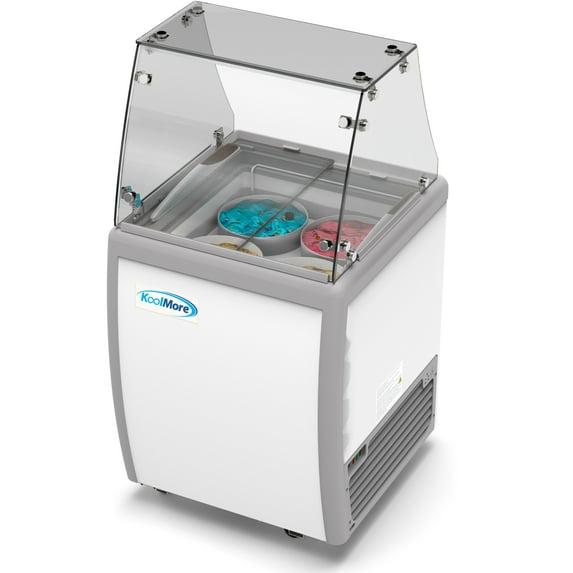 KoolMore 26 in. 4 Tub Ice Cream Dipping Cabinet Display Freezer with Sliding Glass Door and Sneeze Guard, 6 cu. ft. KM-ICD-26SD-FG.