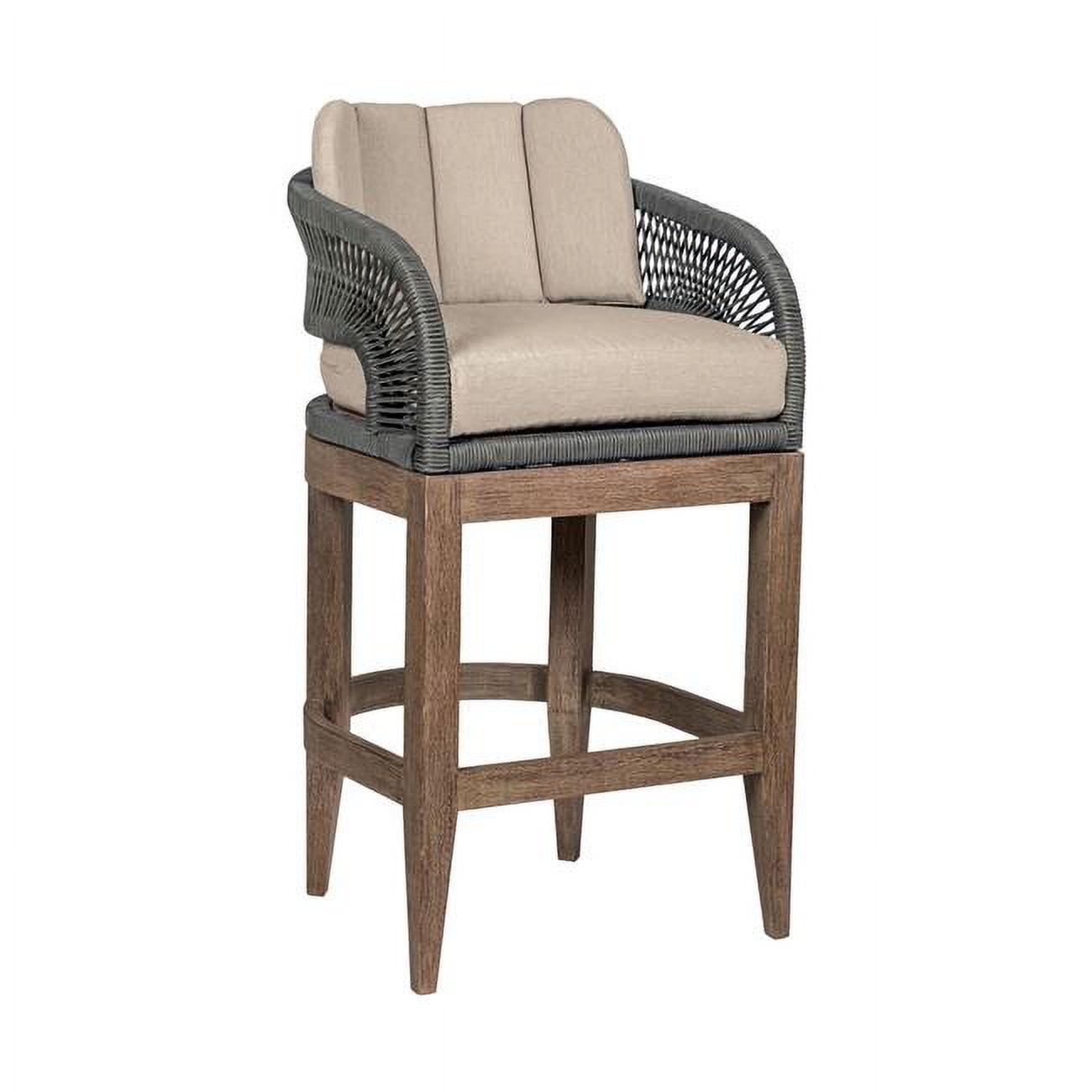 26" Weathered Eucalyptus Outdoor Counter Stool with Gray Rope and Taupe Cushions