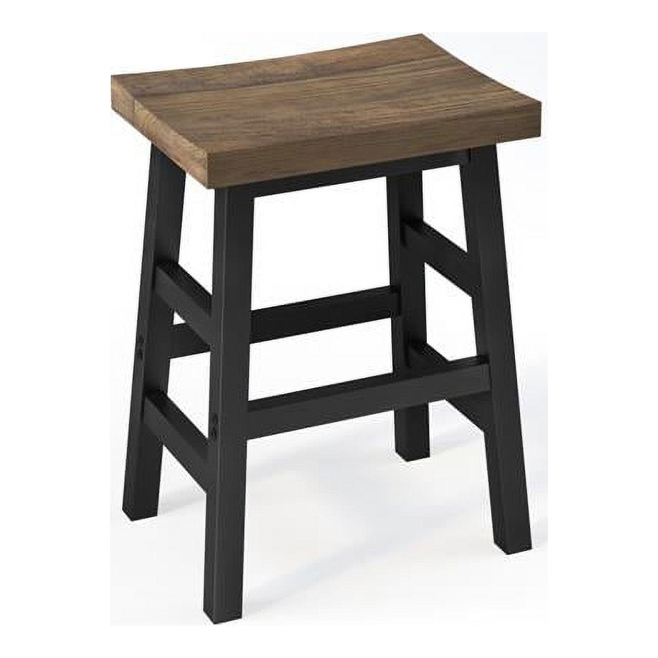 Pomona Reclaimed Wood 26" Black Metal Leg Saddle Barstool