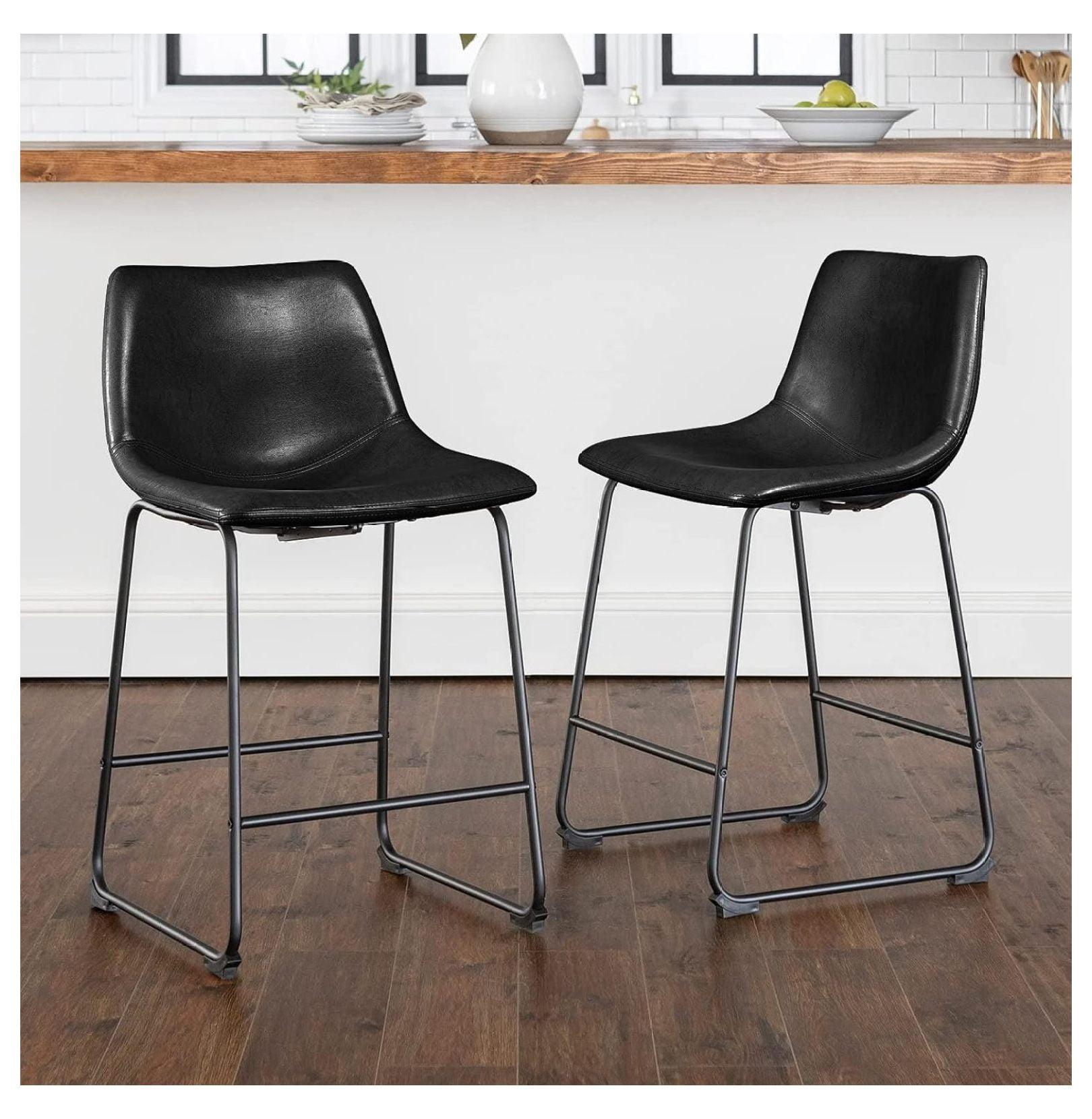 Bar Stools Set of 2, Counter Height Bar Stool with Back & Metal Leg, Faux Leather Upholstered Bar Chair for Kitchen Island Living Room Bar