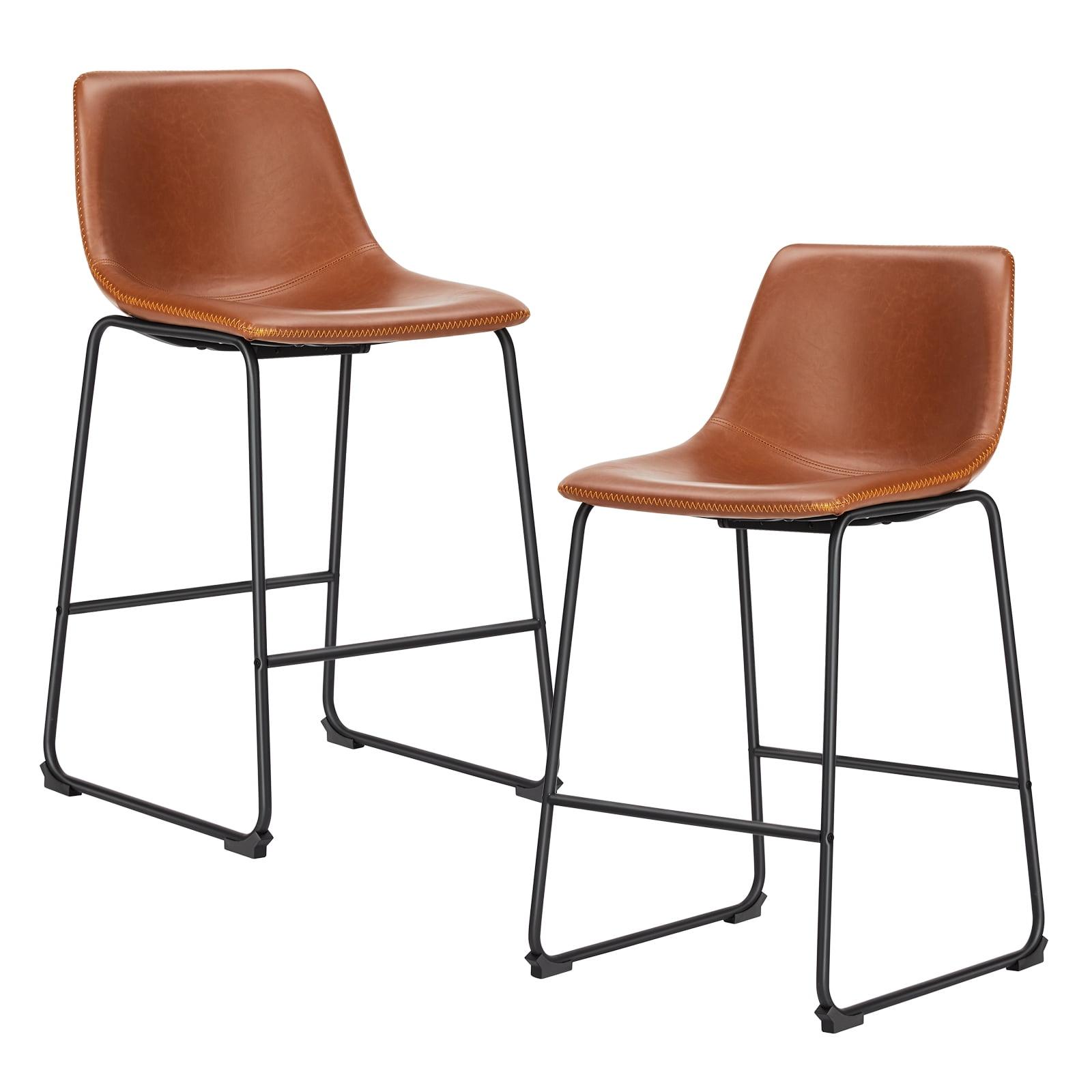 Black Faux Leather and Metal Counter Height Bar Stools, Set of 2