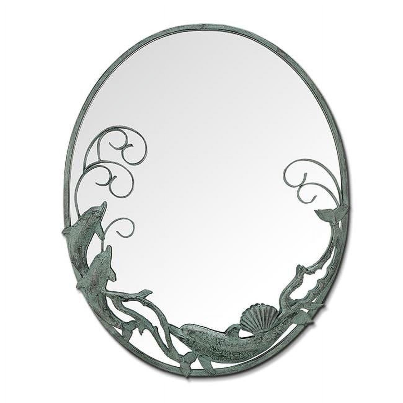 Verdigris Coastal Charm Oval Wall Mirror with Dolphin Accents