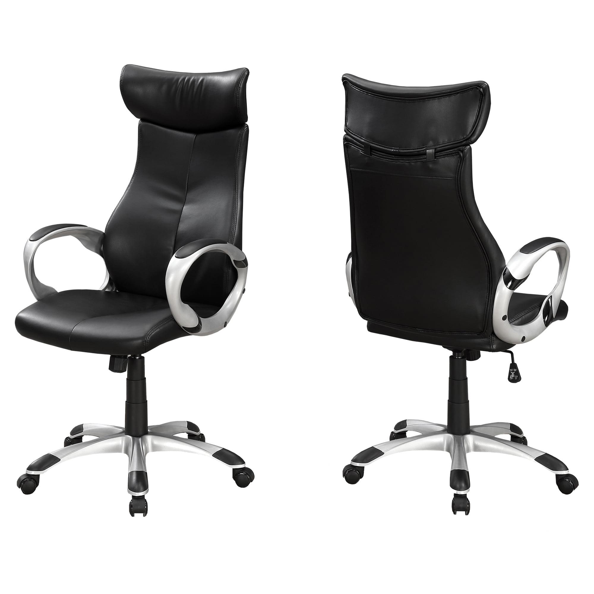 Executive High-Back Swivel Office Chair in Black Leather and Silver Metal