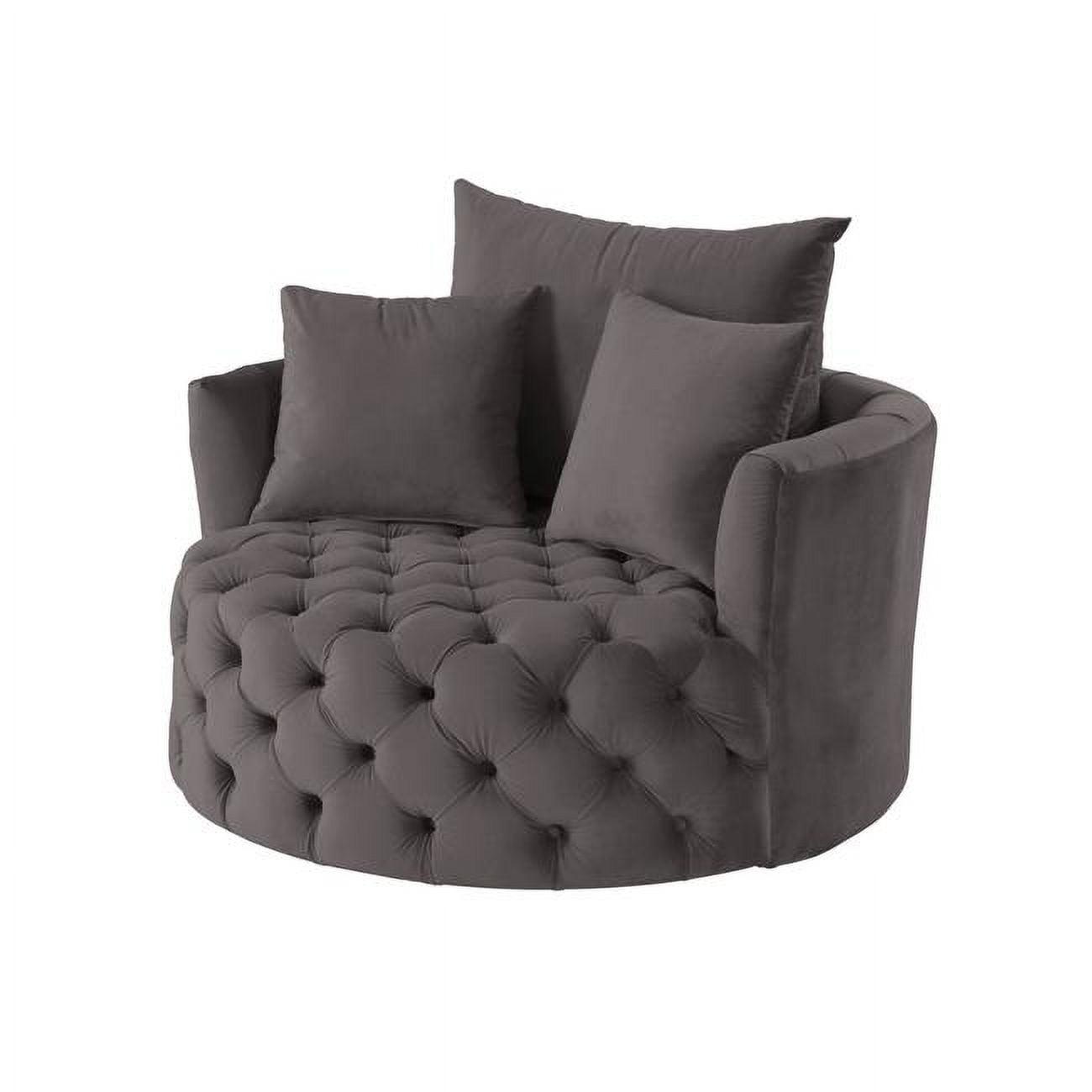 Gray Velvet Swivel Barrel Accent Chair with Manufactured Wood Frame