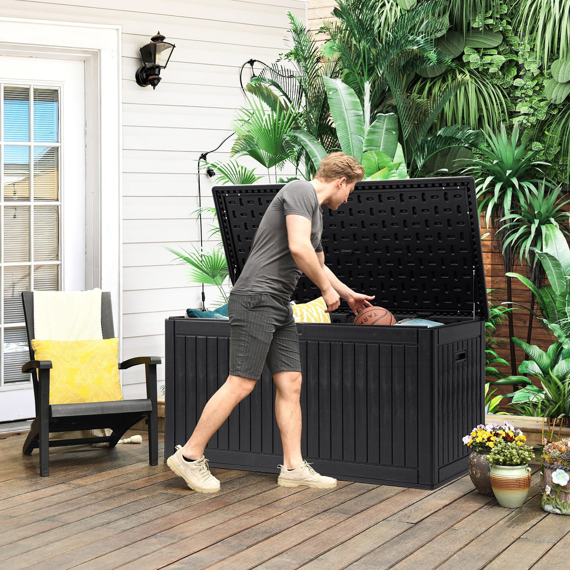 260 Gallon Black Resin Lockable Outdoor Deck Box