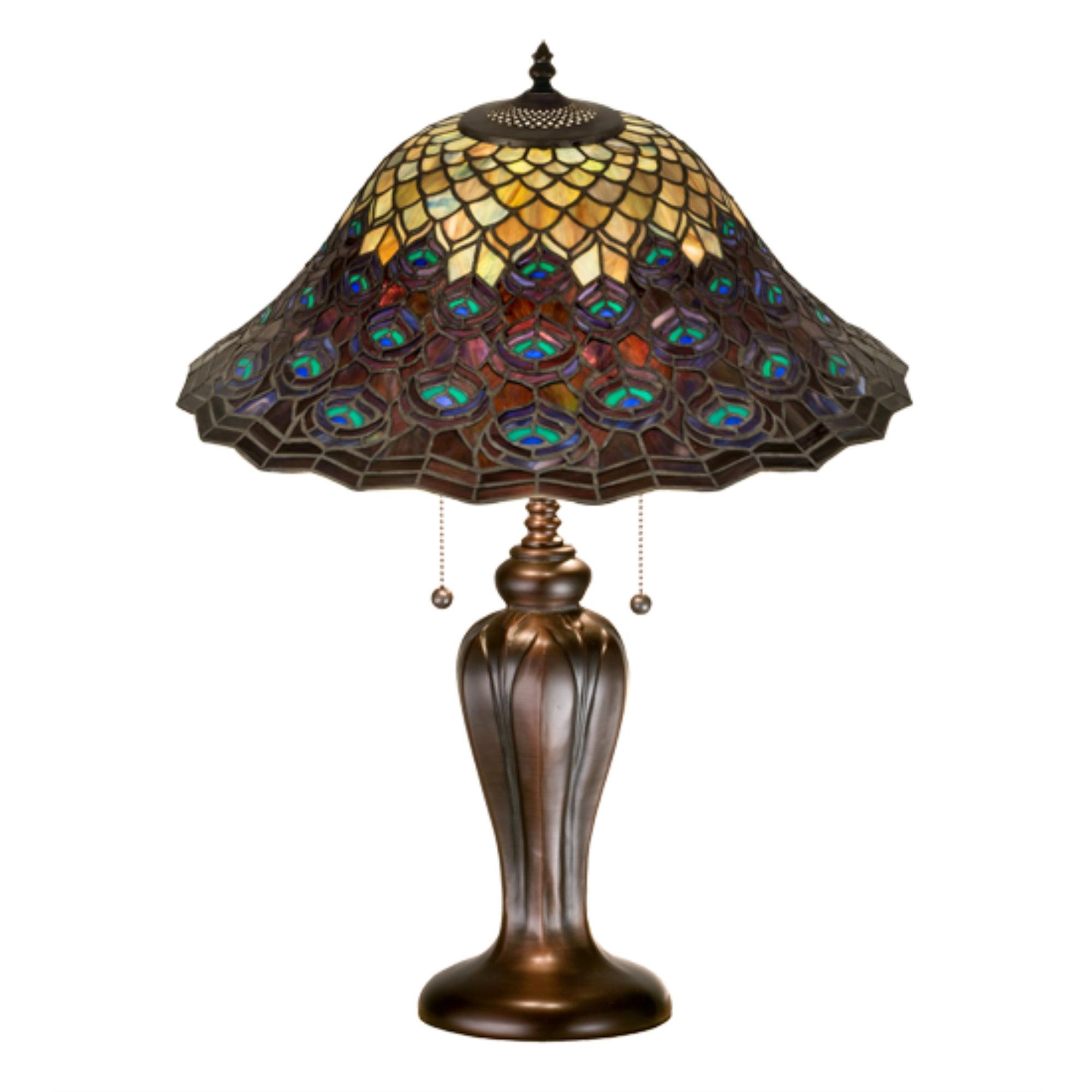 Meyda 25" Multicolor Stained Glass Peacock Feather Table Lamp