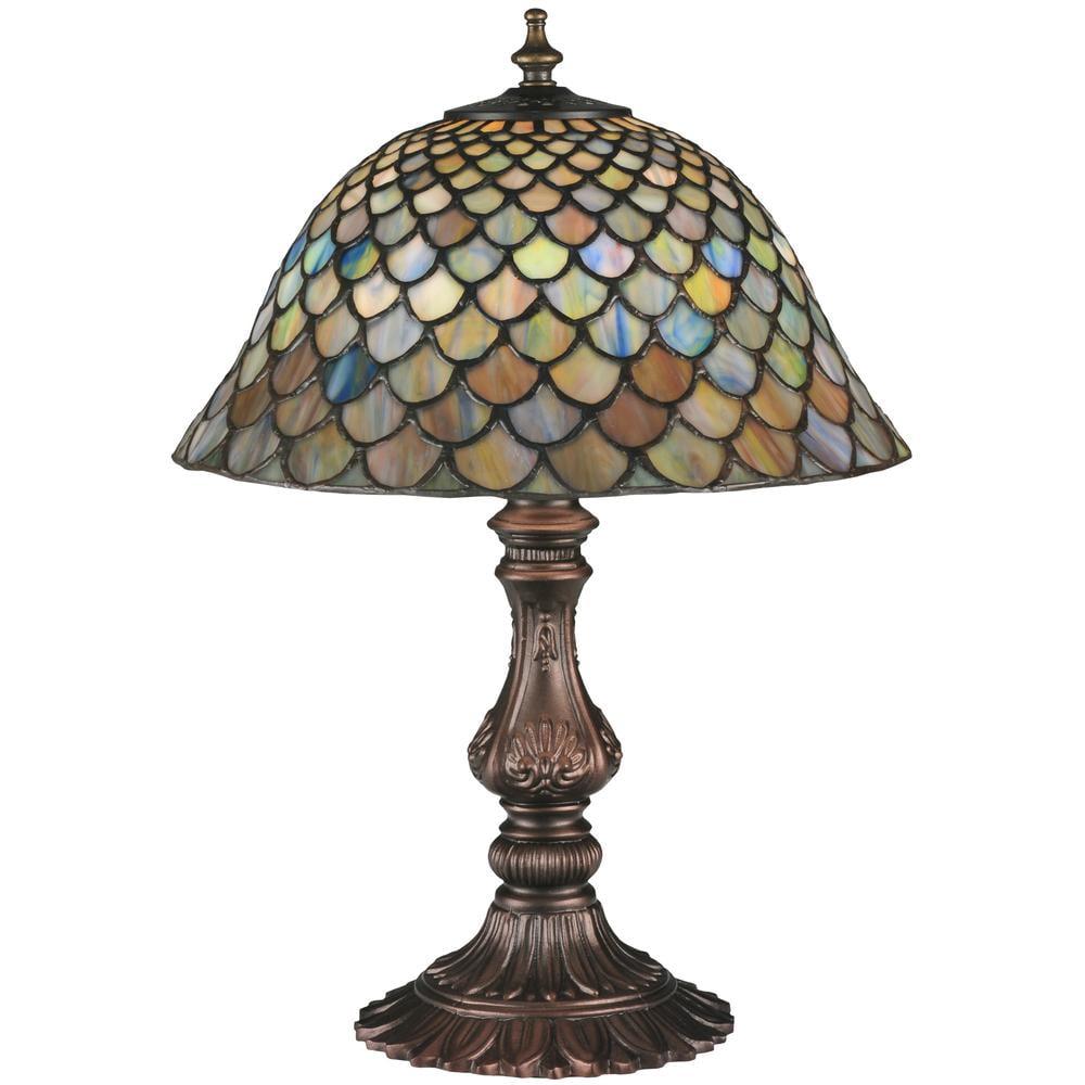 17" Multicolor Stained Glass and Bronze Table Lamp