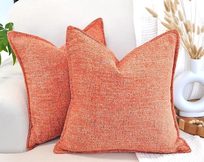 Oveesha Soft Chenille Throw Pillow Covers With Stitched Edge (Set of 2)