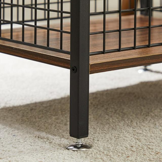 27.5" Tall Nightstand with 1-Drawer and Open Storage Shelf, Metal Frame and Fence Sofa End Table (Set of 2) Brown