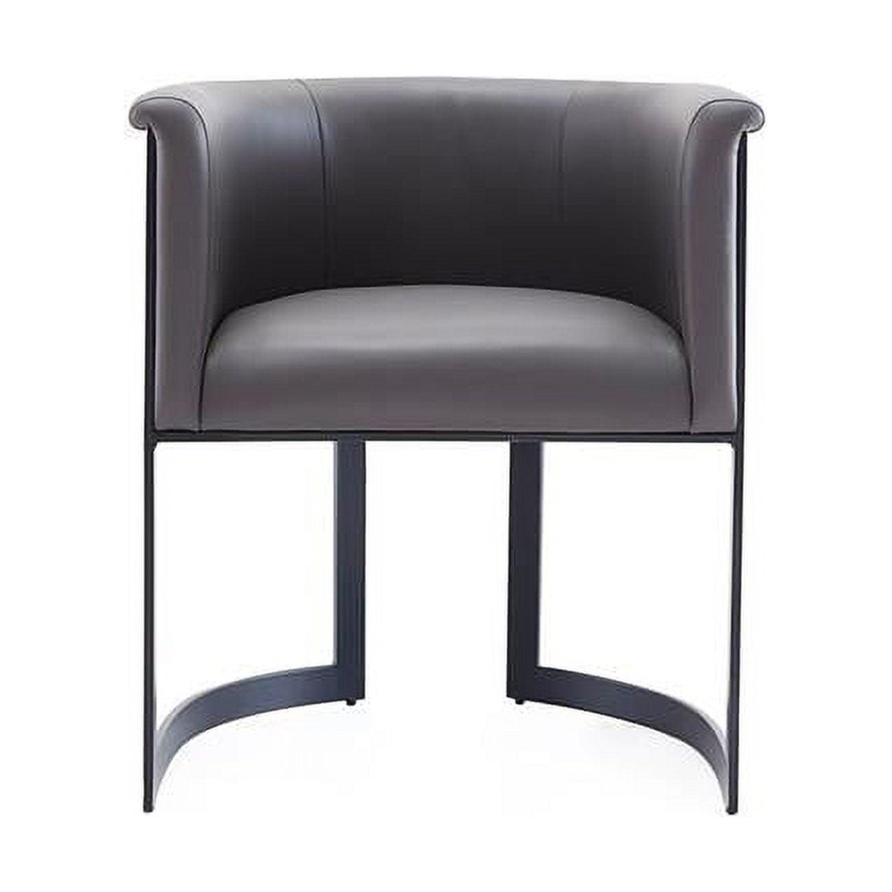 Luxurious Gray Faux Leather Barrel-Style Arm Chair with Metal Frame