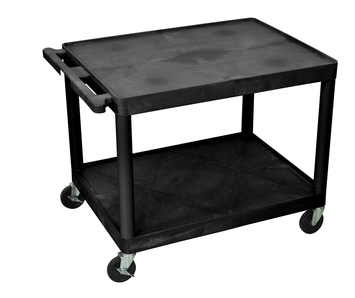 Luxor Mobile Multipurpose AV Presentation Cart 2 Plastic Open Shelves With Casters Black