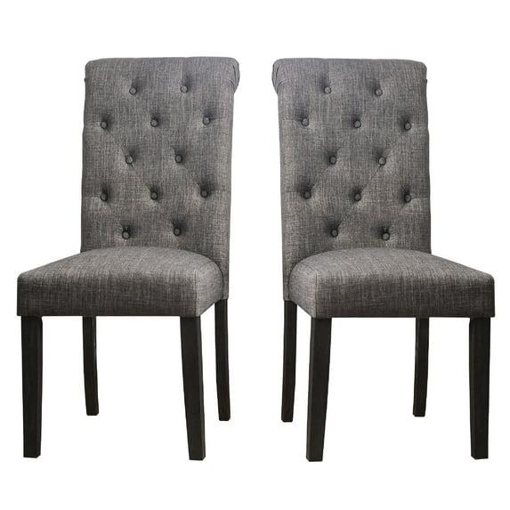 27 Inch Fabric Dining Chair, Button Tufted Rolled Back, Wood, Gray - Saltoro Sherpi