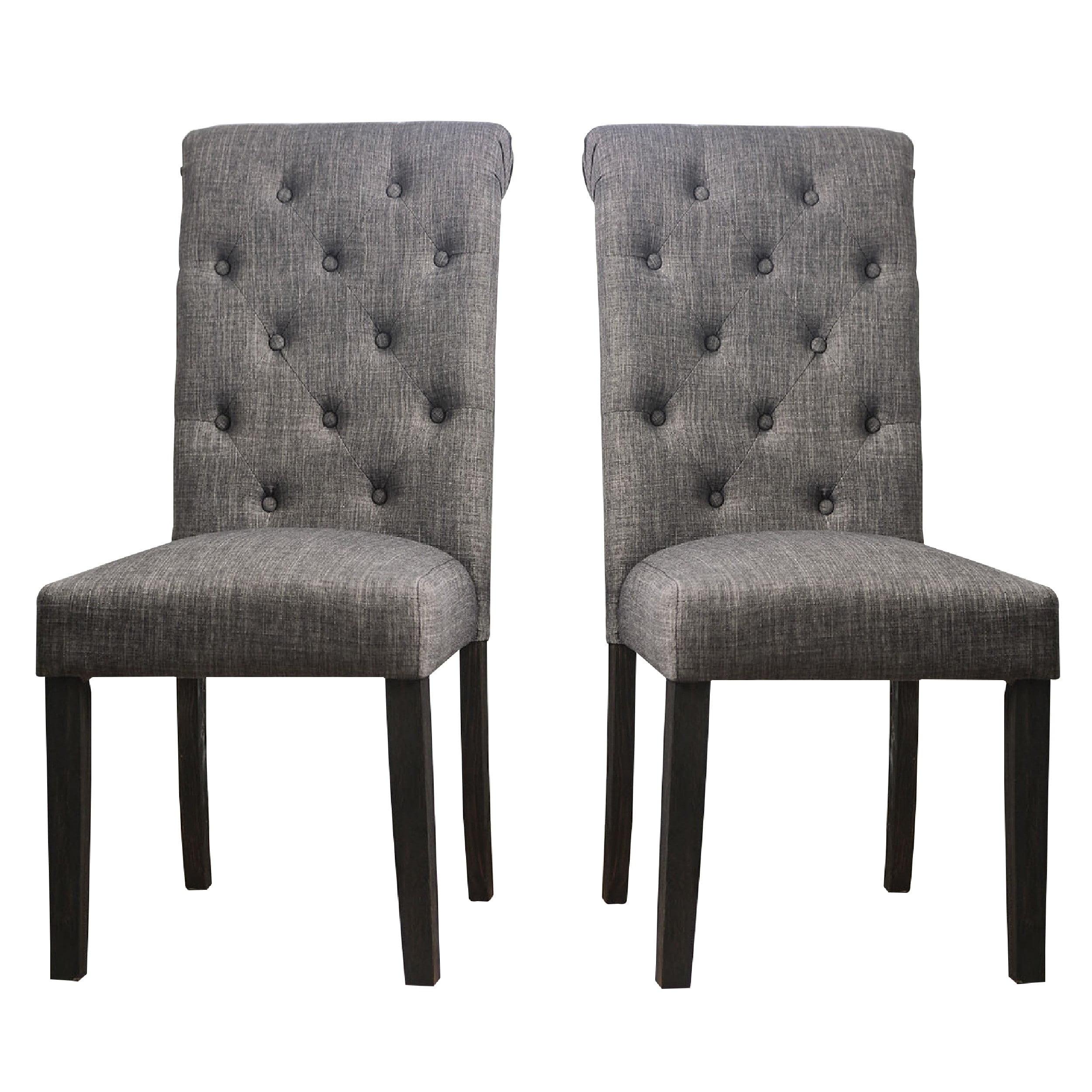 Elegant Gray Upholstered Dining Chair with Button-Tufted Back