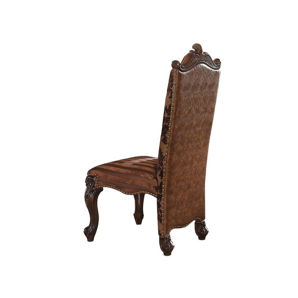 22" Versailles Dining Chair Two Tone Light Brown Synthetic Leather /Fabric and Cherry Oak Finish - Acme Furniture: Elegant Traditional Design