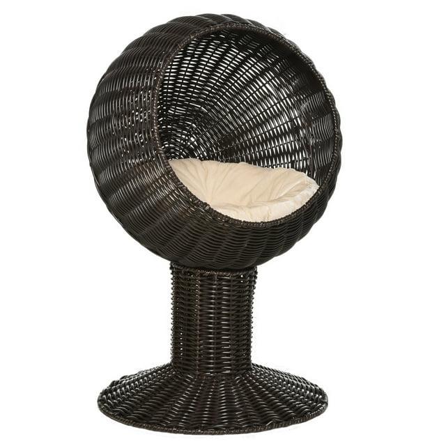 Dog Beds 27" Rattan Wicker Elevated Cat House Kitty Scratch House Pet Bed W/ Cushion,Cat Beds