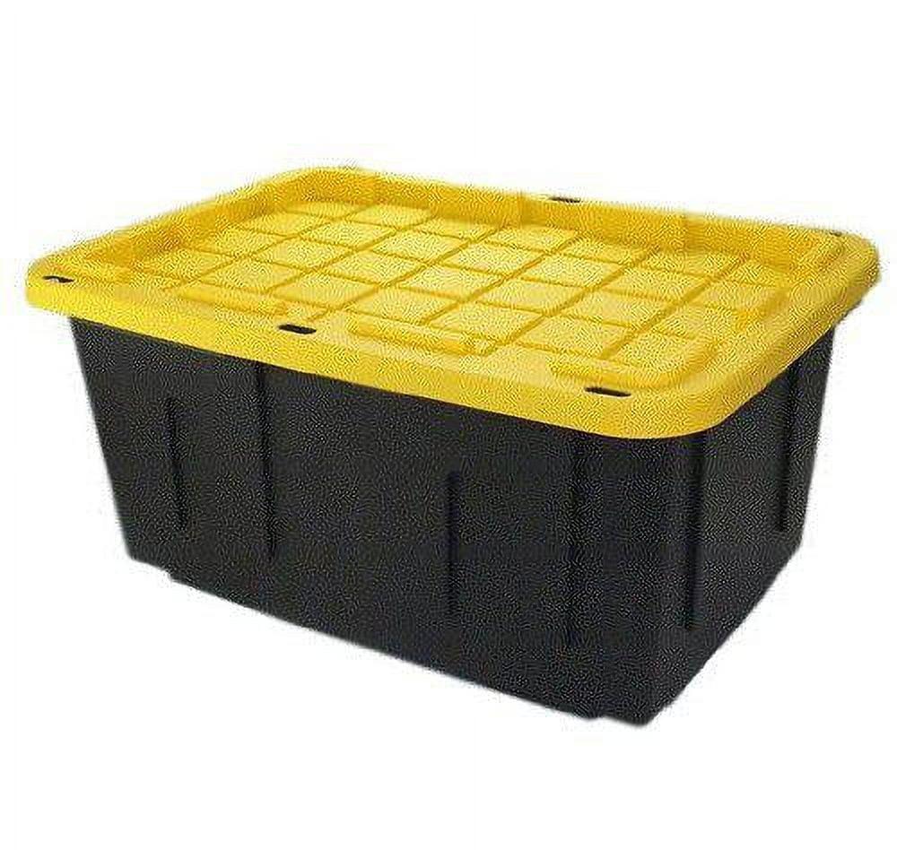 4 Pack 27 Gallon Stackable Storage Totes with Lids Black Yellow