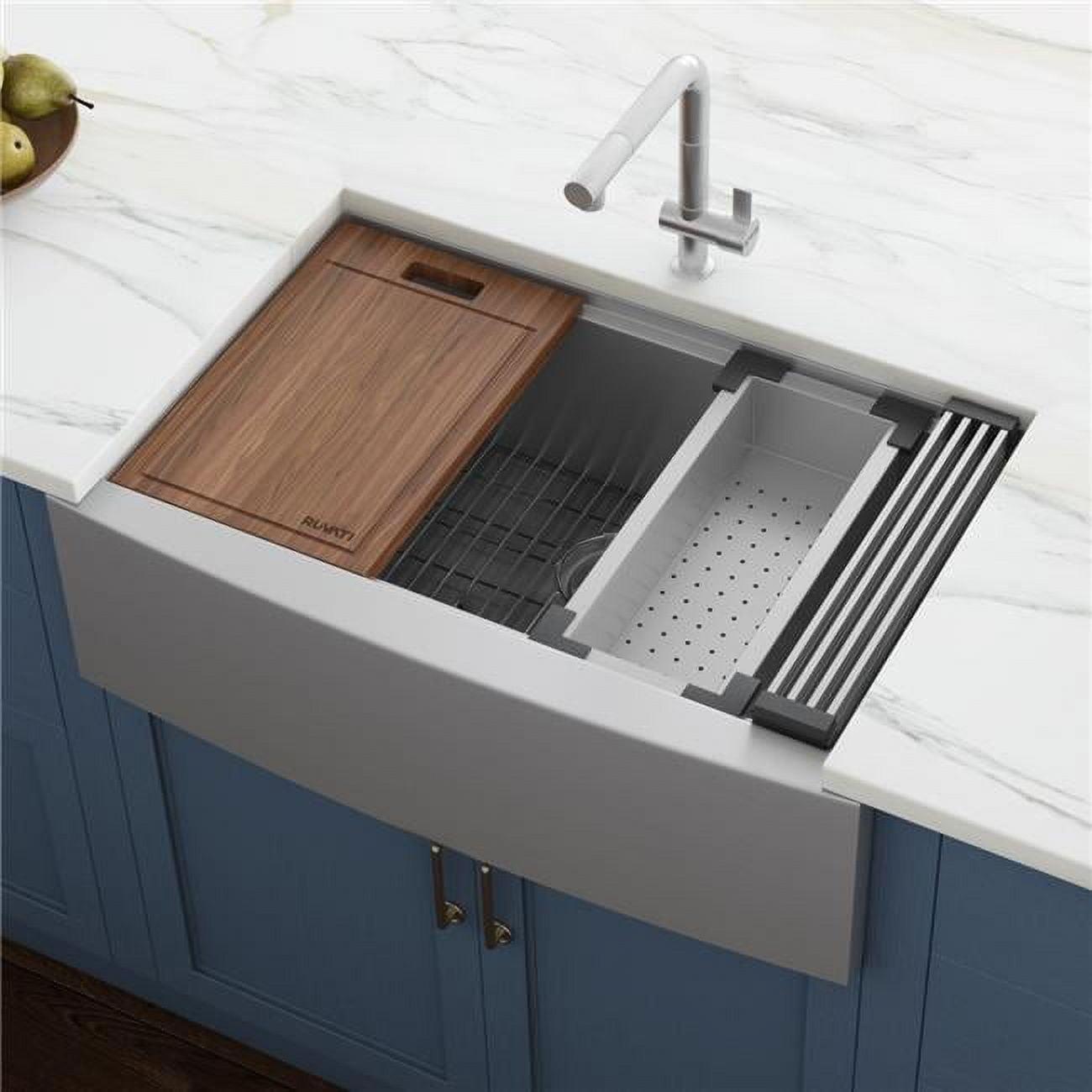 Ruvati 27-inch Apron-front Workstation Farmhouse Kitchen Sink 16 Gauge Stainless Steel Single Bowl