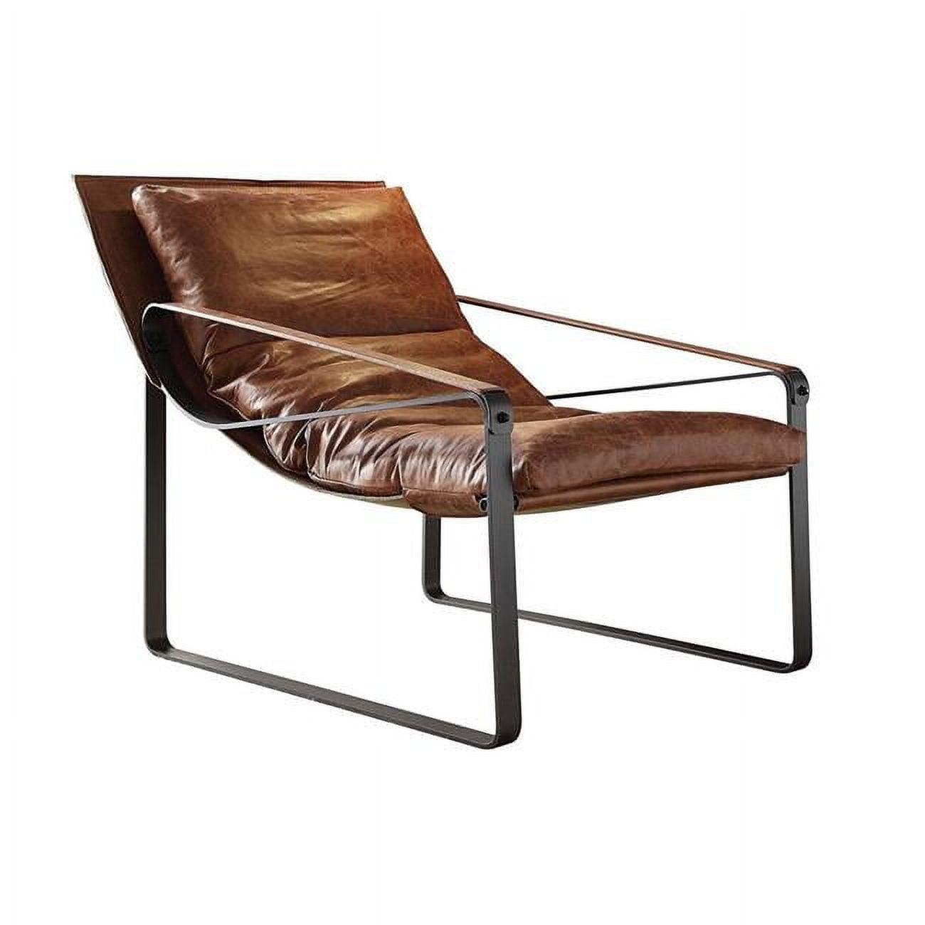 Cocoa Brown Top Grain Leather & Metal Handcrafted Lounge Chair