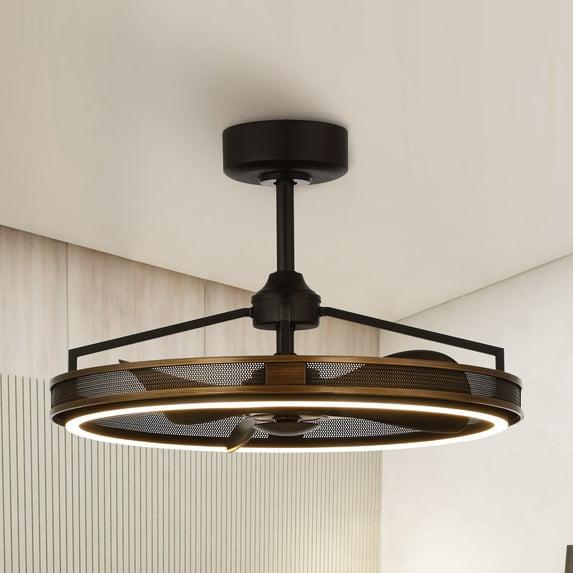 27-inch Industrial Bronze Mesh Caged Bladeless Ceiling Fan with LED Light and Remote