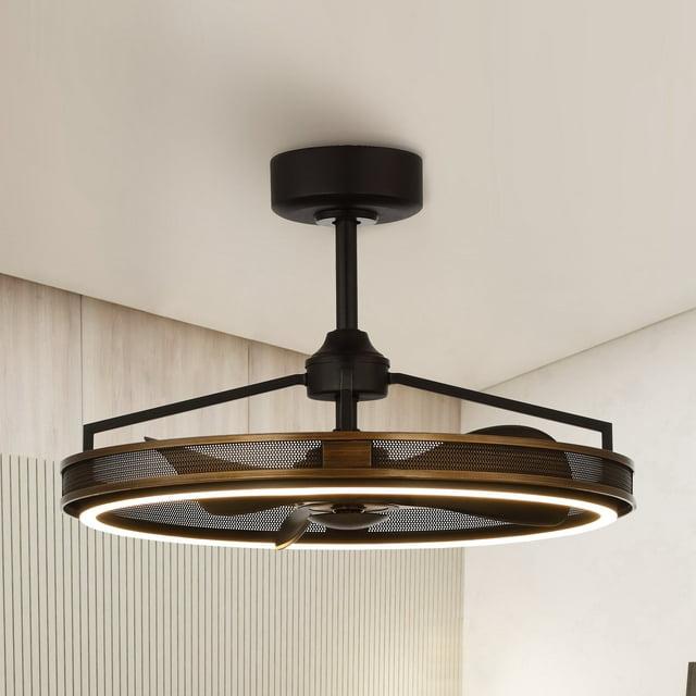 27-inch Industrial Bronze Mesh Caged Bladeless Ceiling Fan with LED Light and Remote