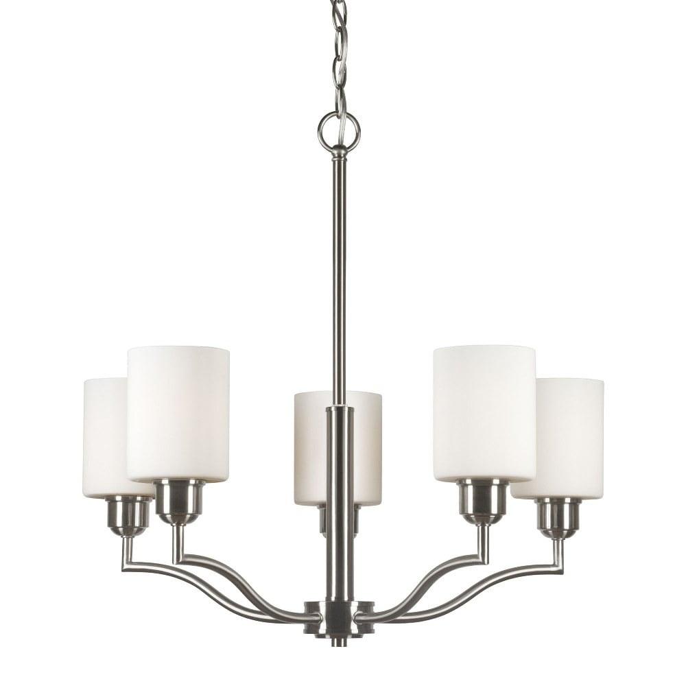 Elegant Brushed Nickel 5-Light Chandelier with White Glass Shades