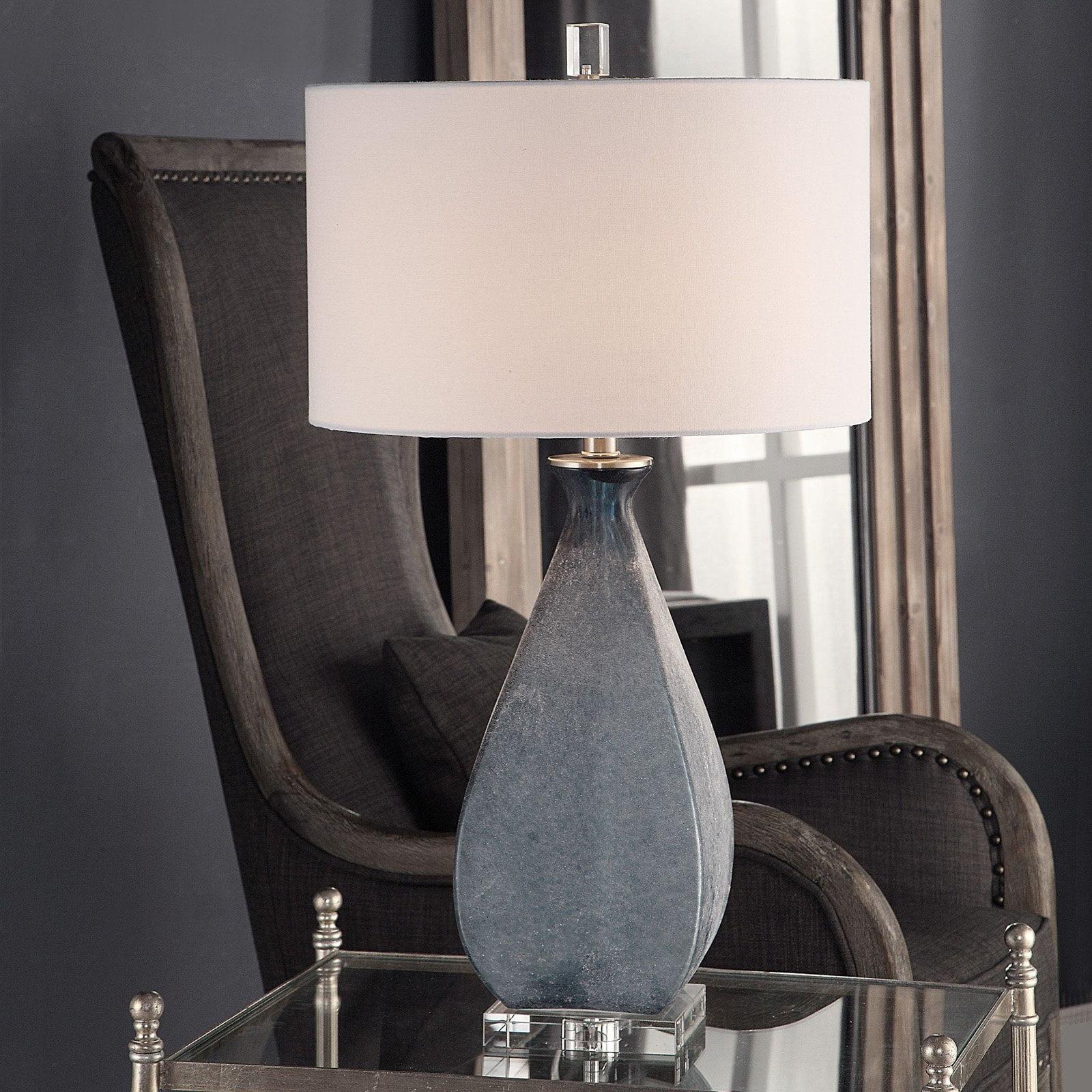 Deep Ocean Blue Acid-Etched 3-Way Switch Table Lamp