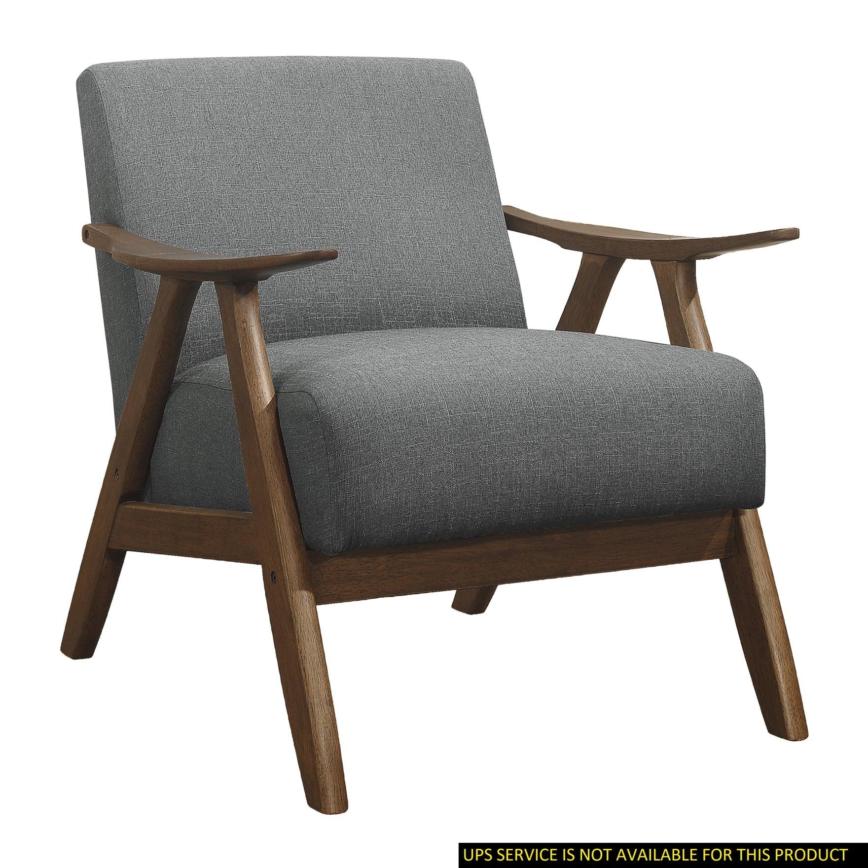 Transitional Gray Fabric Accent Chair with Walnut Wood Frame