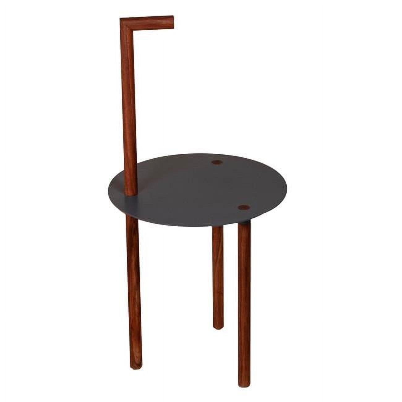 28.8 x 14 x 14 in. Round Metal Top End Table with Inbuilt Wooden Pole, Brown & Black