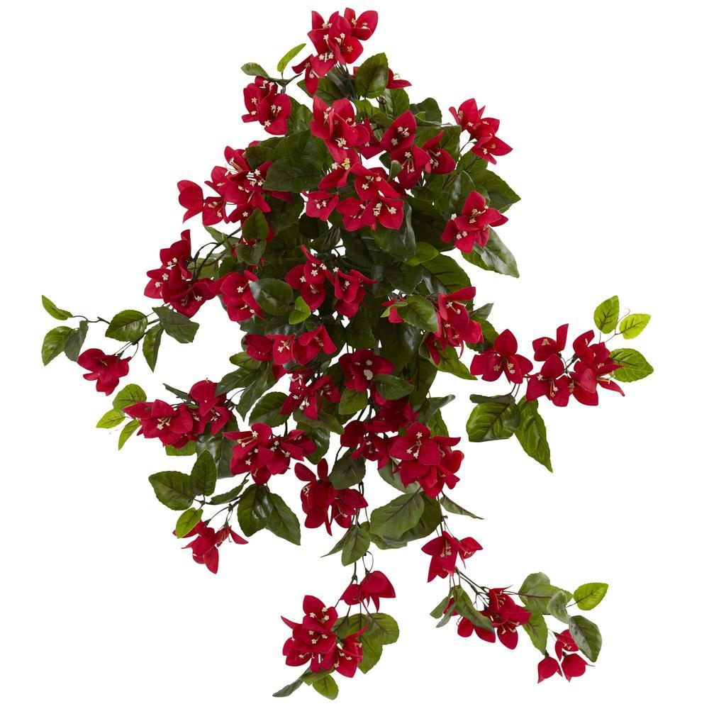 28" 2pk Bougainvillea Hanging Bush Artificial Plant - Nearly Natural: UV Resistant, Indoor/Outdoor Decor