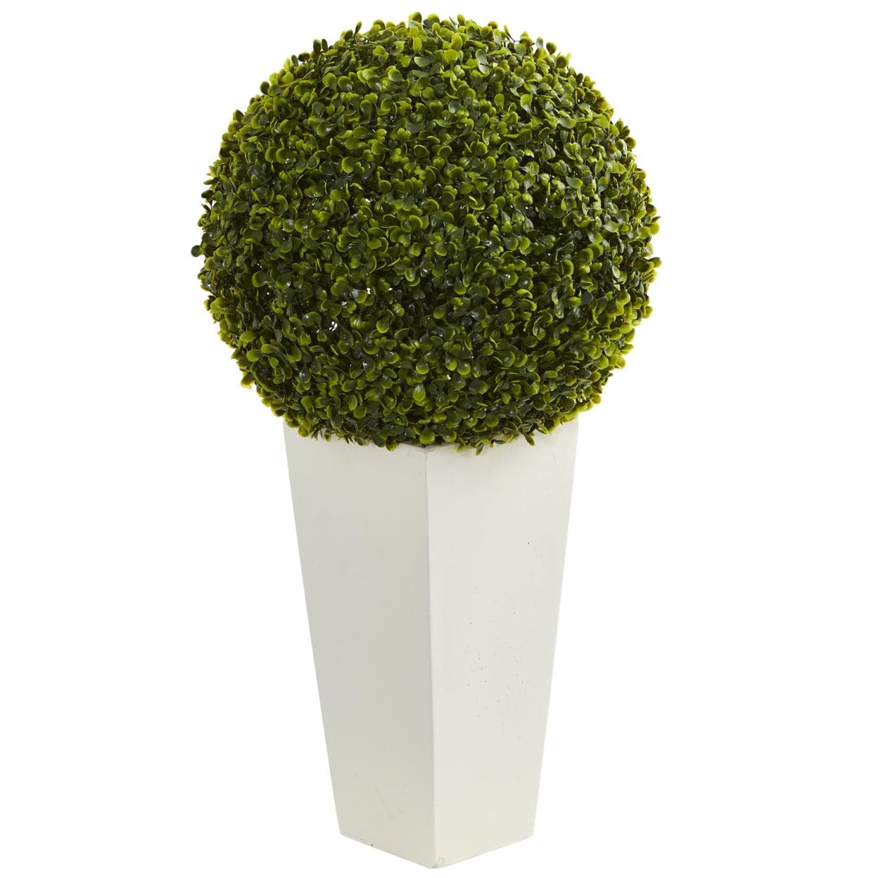 28" Green Boxwood Topiary Ball in White Planter