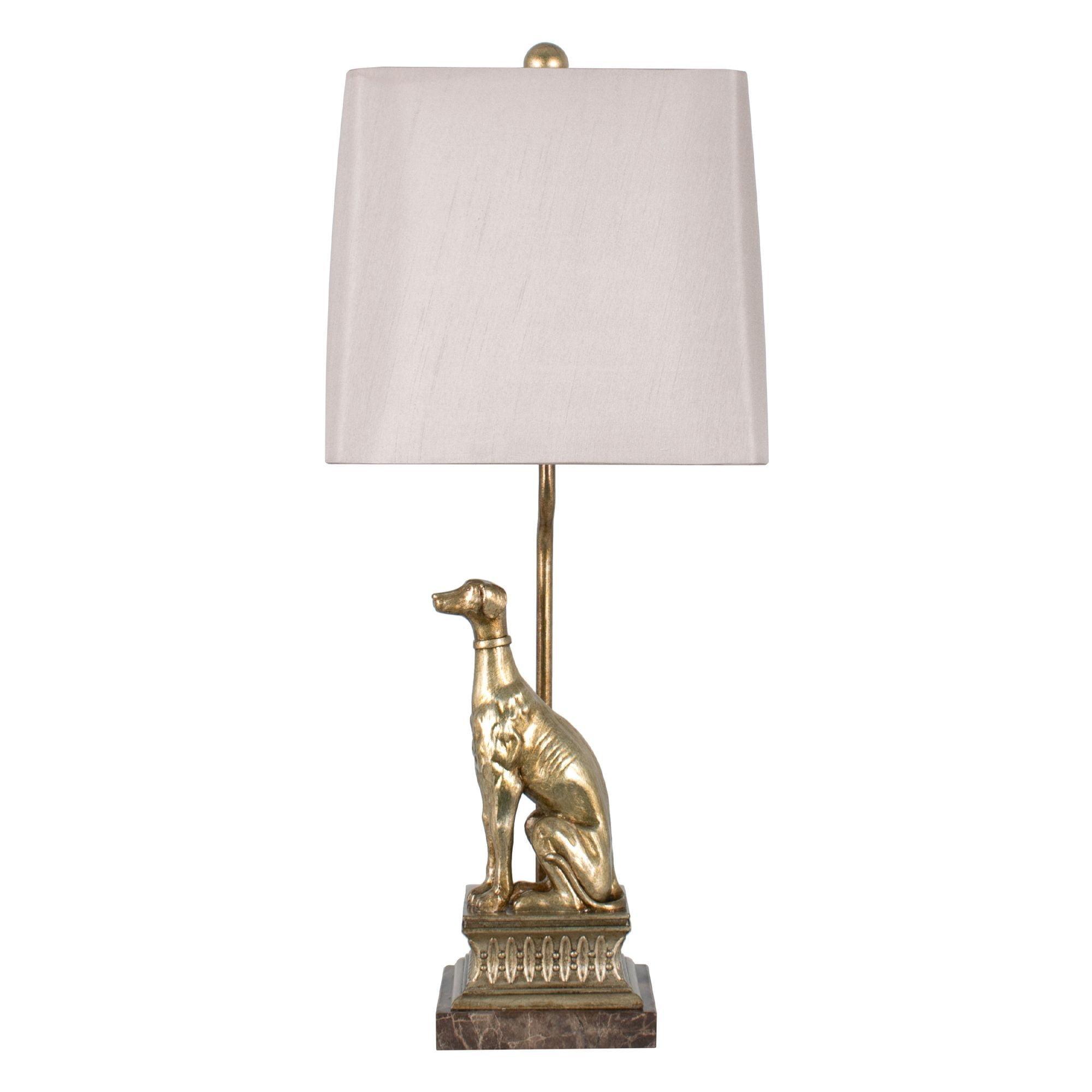 28" High Resin Table Lamp with Natural Fabric Shade, Gilded Silver