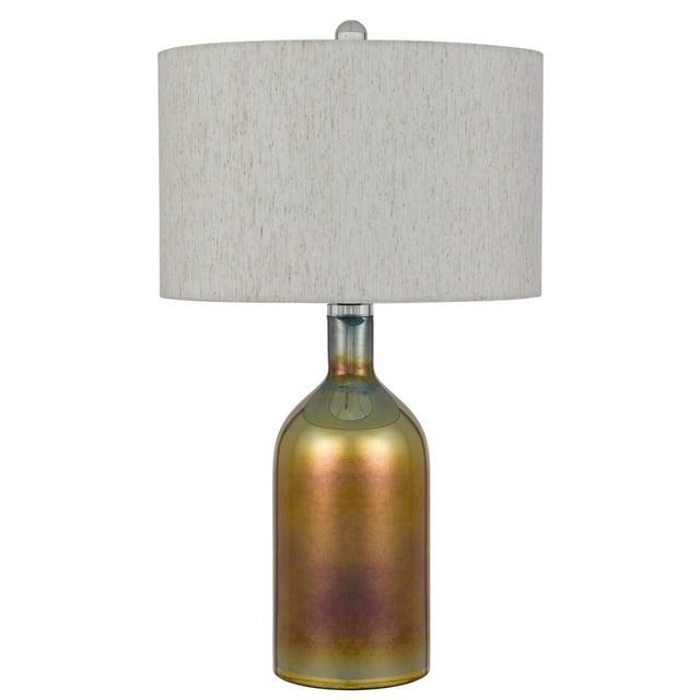 28 Inch Glass Bottle Table Lamp, Drum Shade, Dimmer, Bronze- Saltoro Sherpi