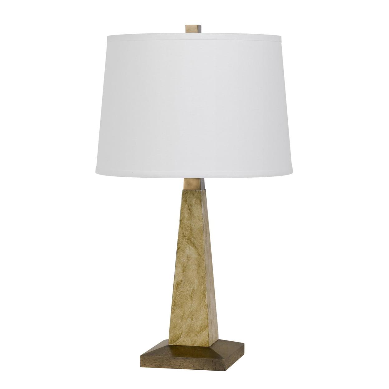 Elegant 28" White and Gold Pyramid Resin Table Lamp with 3-Way Switch
