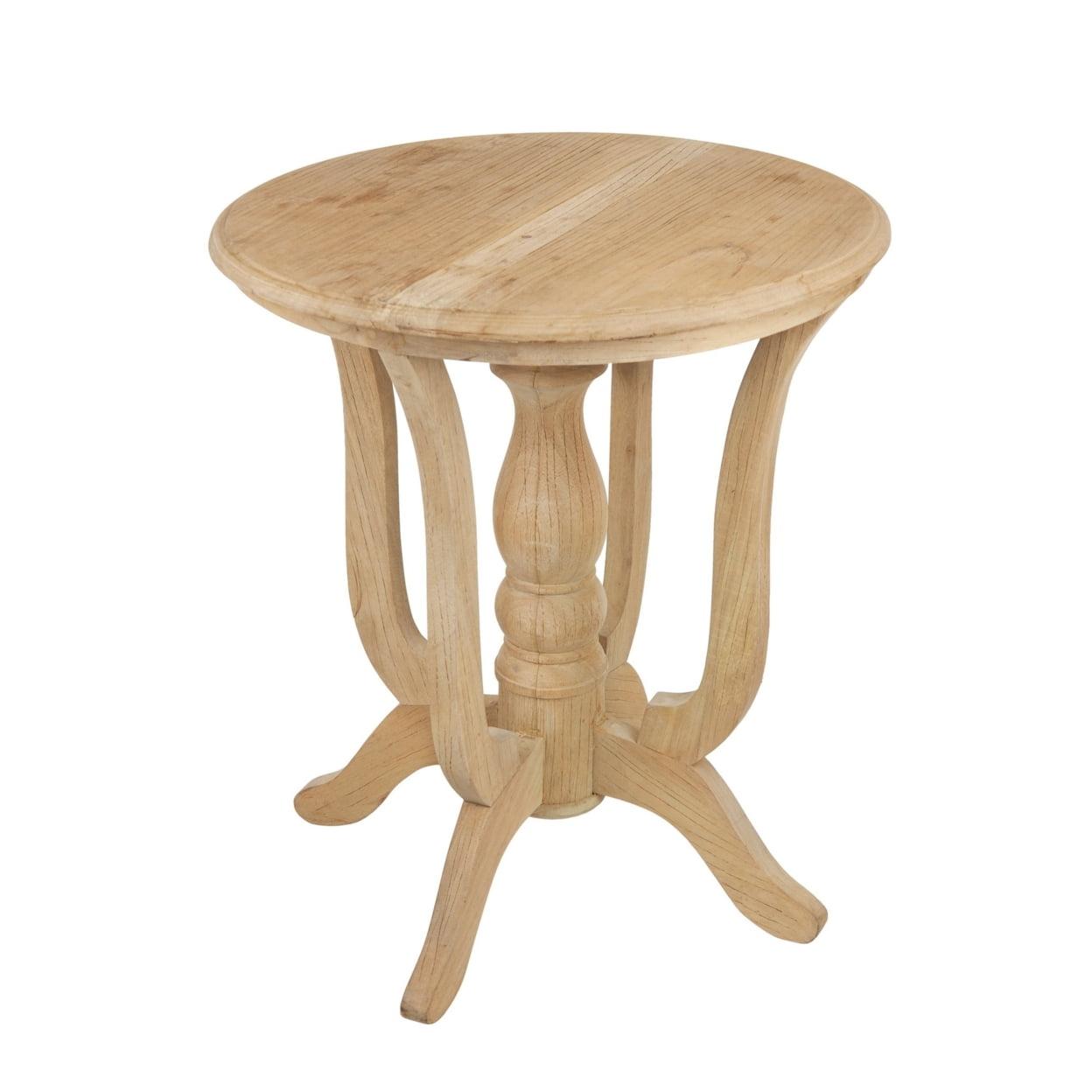 Classical Round Wood Side Table with Turned Legs, 28" Brown