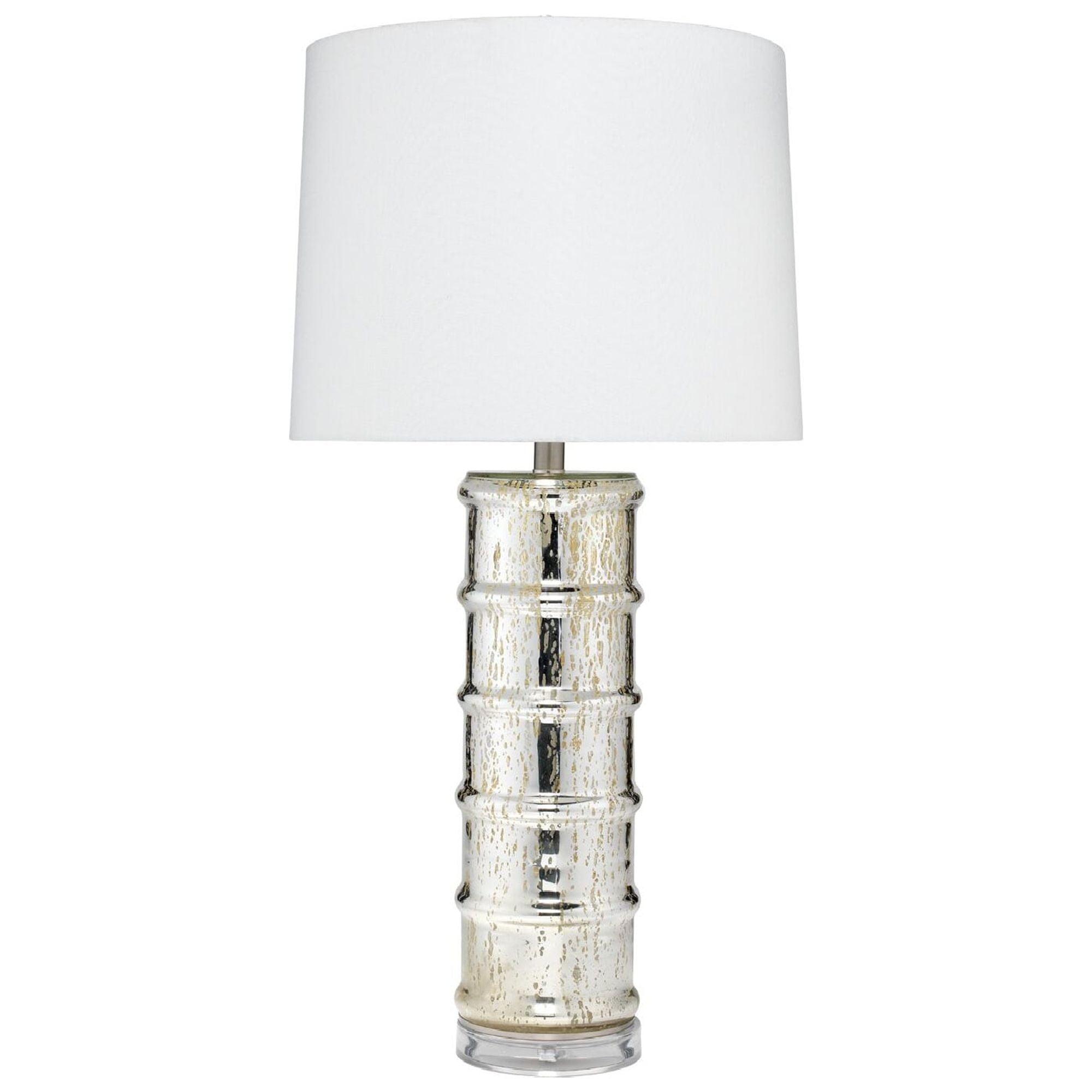 Elegant Mercury Glass 28" Silver Table Lamp with Off-White Linen Shade