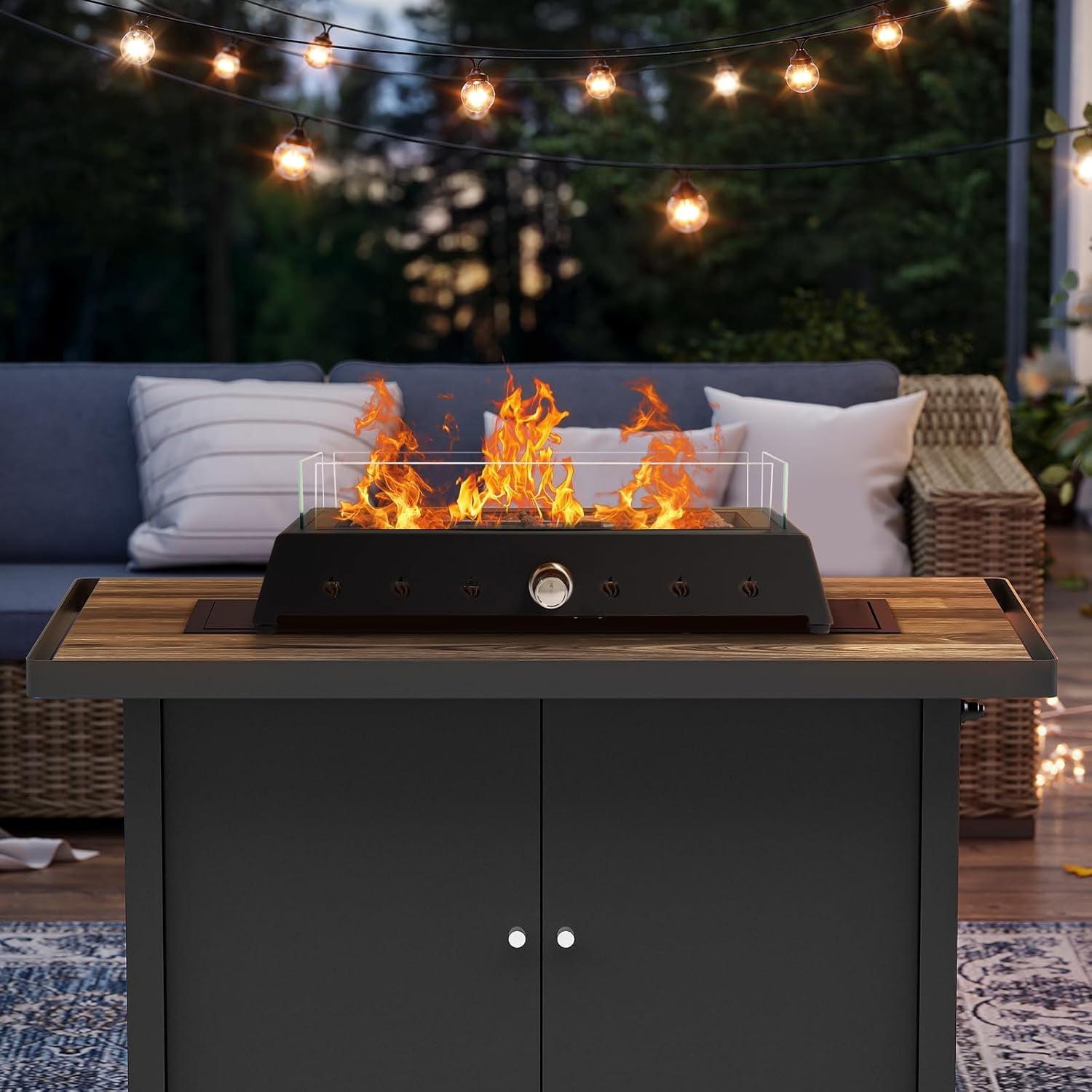 28'' Black Gas Tabletop Fire Pit with Lava Rocks