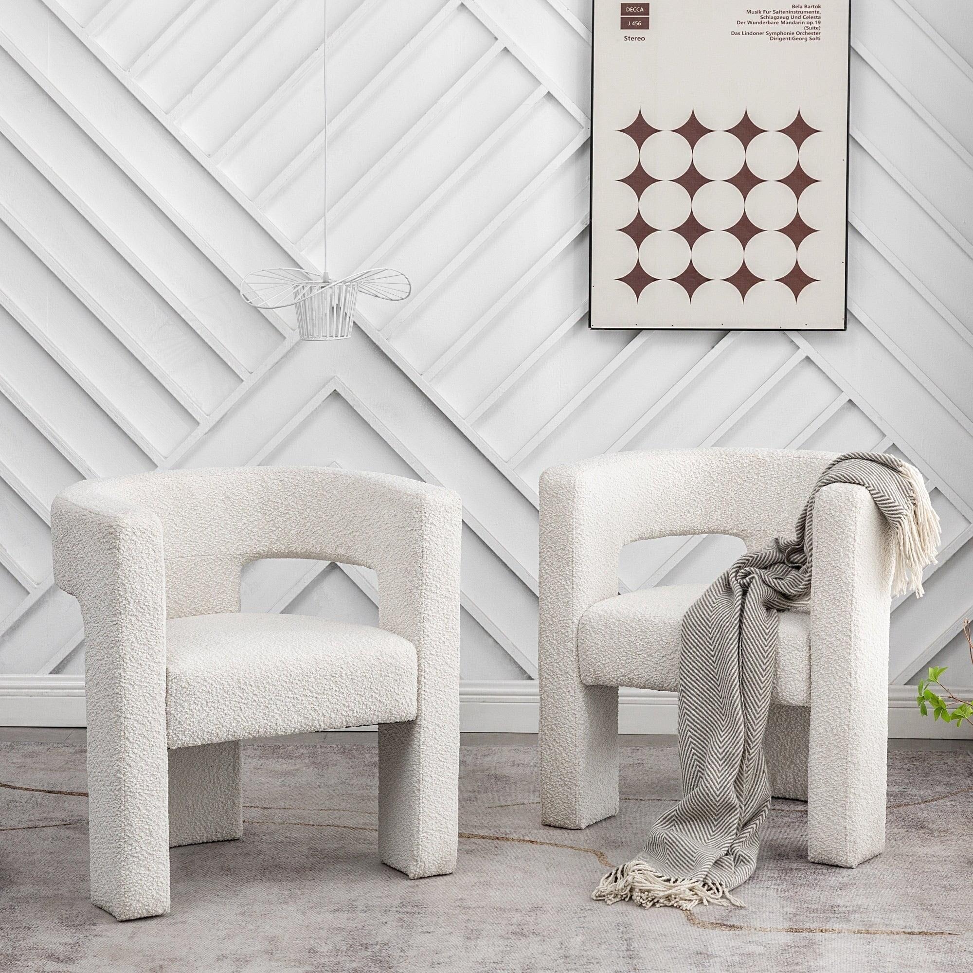 Kinwell Set of 2 28" Wide Boucle Upholstered Square Armchair Cream: Polyester Fill, Wood Frame, No Assembly Required