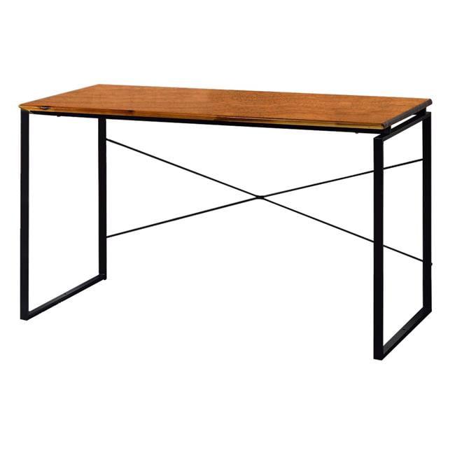 Brown Wood Rectangular Desk with Black Sled Base