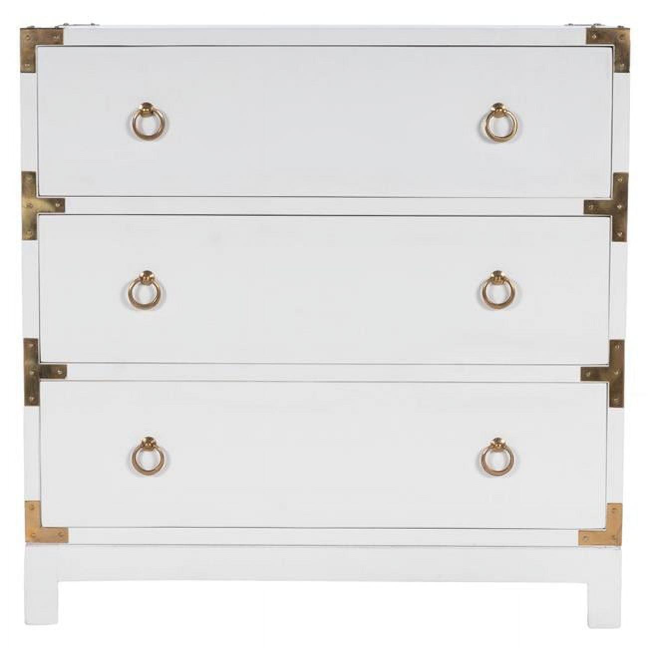 Forster Glossy White 3-Drawer Accent Chest with Steel Accents