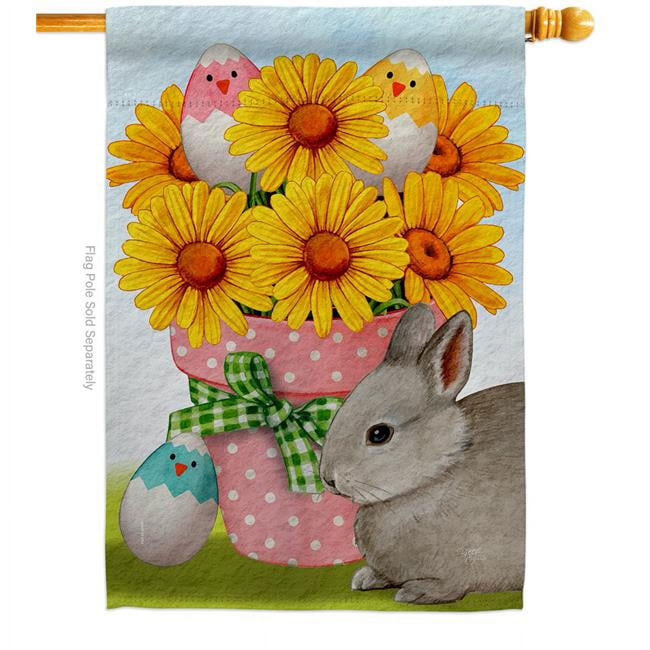 28 x 40 in. Daisy with Bunny Springtime easter Vertical House Flag with Double-Sided Decorative Banner Garden Yard Gift