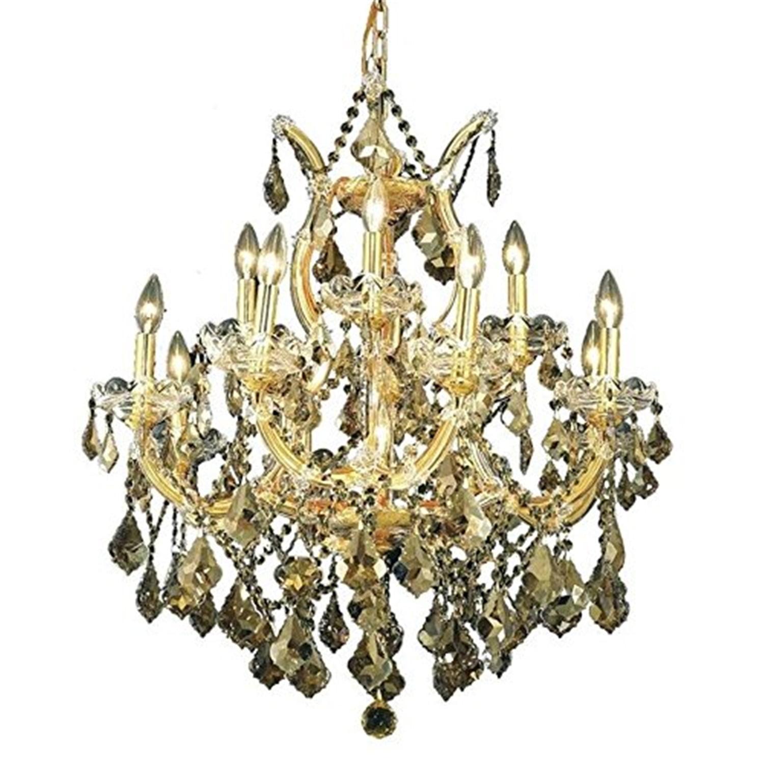 Gold and Chrome 13-Light Crystal Chandelier with Royal Cut Trim