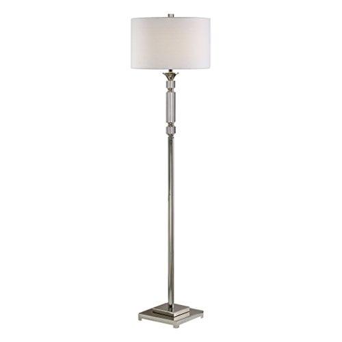 Uttermost Modern Floor Lamp 65 1/2" Tall Polished Nickel Stacked Crystal Drum Linen Shade for Living Room Reading House Bedroom