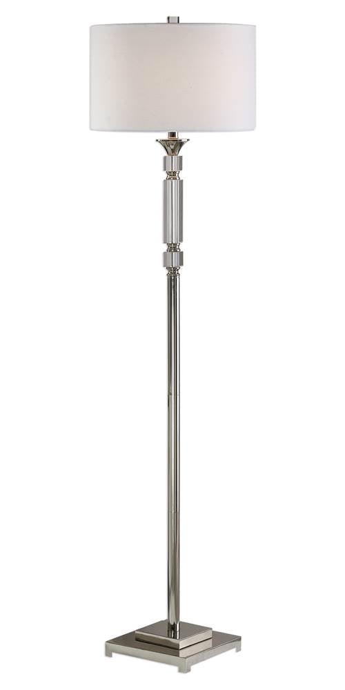 Elegant Polished Nickel and Crystal Floor Lamp with White Linen Shade