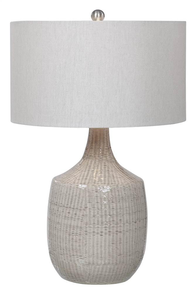 Light Gray Ceramic Table Lamp with Drum Shade