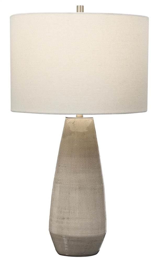Osvaldo Mendoza Crackled Taupe-Gray Ceramic Table Lamp with White Linen Shade