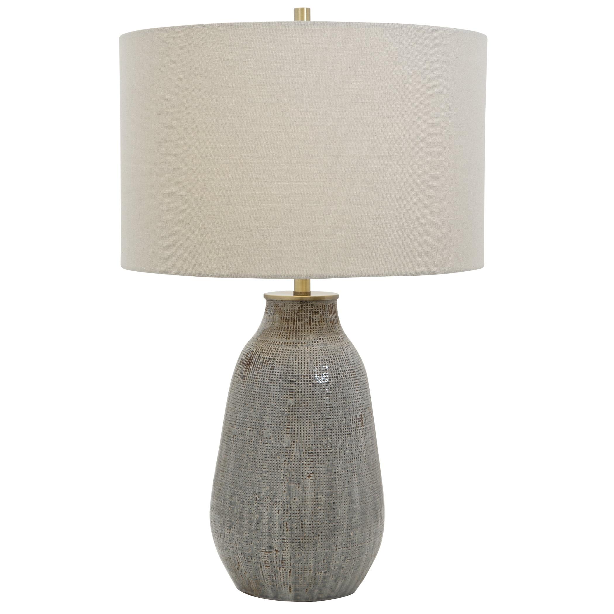 Monacan 26" Gray and Brown Ceramic Table Lamp with Off-White Drum Shade